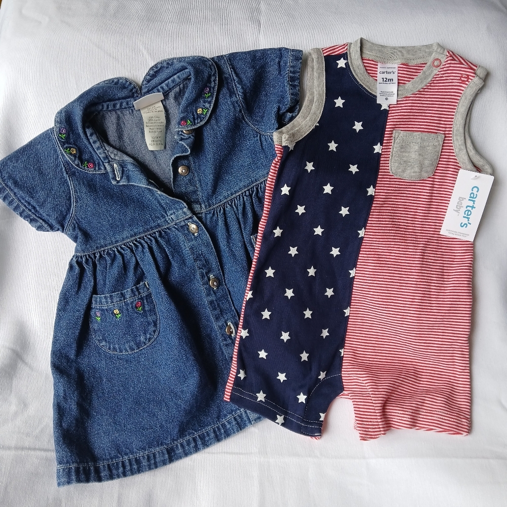 Carter's Red and Gray Striped‎ Baby Romper